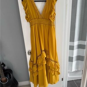 Baltic Born Yellow Asymmetrical Ruffled Maxi Dress